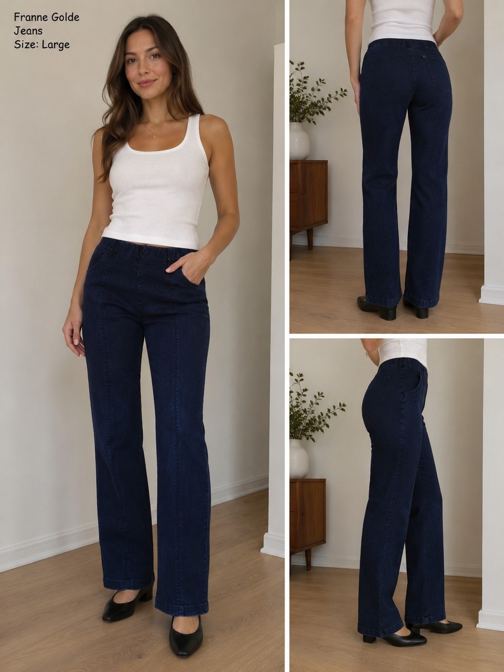 Dark Blue Wide-Leg Jeans - Women's Flare